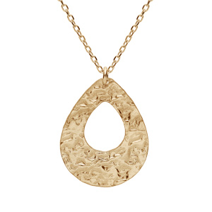 Collier en argent et dorure jaune chaîne avec pendentif forme goutte martelée 40+5cm