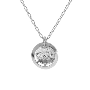 Collier en argent rhodié chaîne avec pendentif rond diamanté longueur 40+5cm