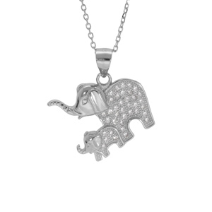 Collier en argent rhodié eléphants oxydes blancs 38+4cm