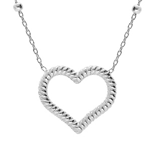 Collier en argent rhodié chaîne avec pendentif coeur torsadé évidé 40+5cm