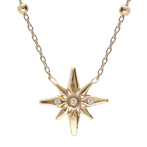 Collier en argent et dorure jaune chaîne avec pendentif petite étoile Edelweis d’oxydes blancs sertis 42+3cm