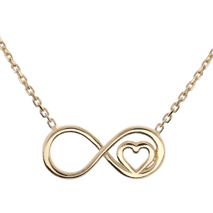 Collier en argent et dorure jaune chaîne avec pendentif infini et coeur 42+3cm