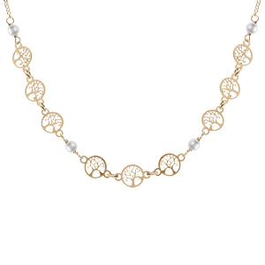 Collier argent doré motif arbre de vie et perles  blanche réglable 42 à 45cm