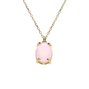 Collier argent doré pendentif ovale oxyde 10 x 7.5mm rose opaque réglable 42 à 45cm