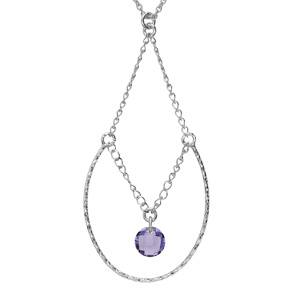 Collier en argent rhodié chaîne avec pendentif goutte et oxyde violet 43+5cm