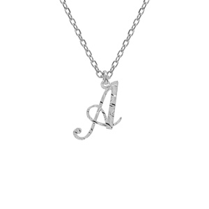 Collier en argent rhodié chaîne avec pendentif lettre anglaise A diamantée longueur 40+4cm
