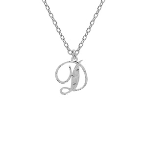 Collier en argent rhodié chaîne avec pendentif lettre anglaise D diamantée longueur 40+4cm