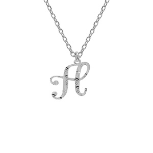 Collier en argent rhodié chaîne avec pendentif lettre anglaise H diamantée longueur 40+4cm