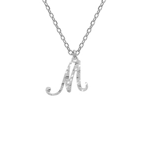 Collier en argent rhodié chaîne avec pendentif lettre anglaise M diamantée longueur 40+4cm