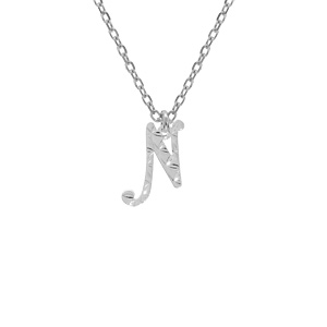 Collier en argent rhodié chaîne avec pendentif lettre anglaise N diamantée longueur 40+4cm