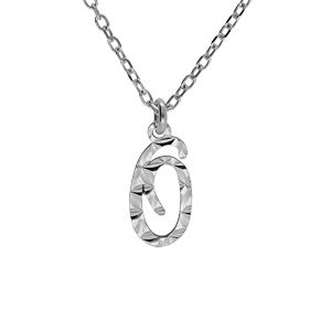 Collier en argent rhodié chaîne avec pendentif lettre anglaise O diamantée longueur 40+4cm
