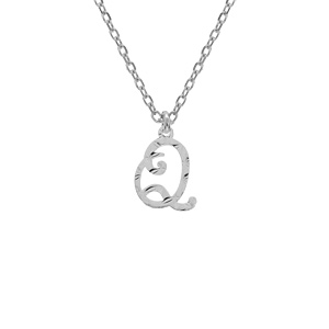 Collier en argent rhodié chaîne avec pendentif lettre anglaise Q diamantée longueur 40+4cm