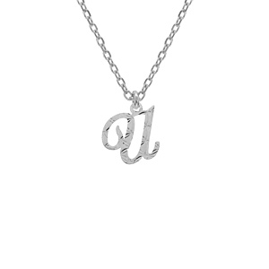 Collier en argent rhodié chaîne avec pendentif lettre anglaise U diamantée longueur 40+4cm