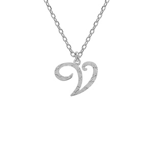 Collier en argent rhodié chaîne avec pendentif lettre anglaise V diamantée longueur 40+4cm