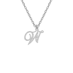 Collier en argent rhodié chaîne avec pendentif lettre anglaise W diamantée longueur 40+5cm