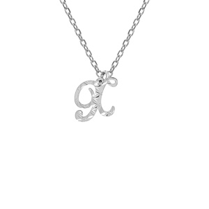 Collier en argent rhodié chaîne avec pendentif lettre anglaise X diamantée longueur 40+4cm