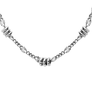 Collier en argent rhodié pastilles diamantées et rondelles 38+5cm