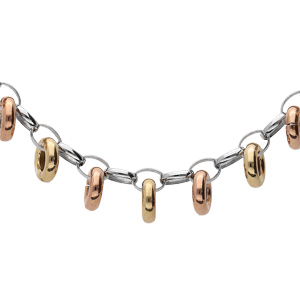 Collier en argent rhodié rondelles dorure rose et jaune 38+5cm