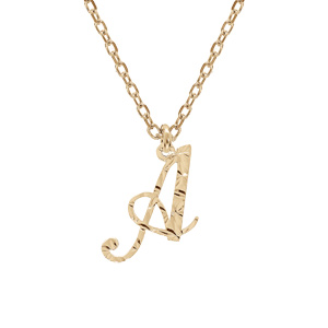 Collier en argent et dorure jaune chaîne avec pendentif lettre anglaise A diamanté 40+4cm