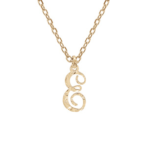 Collier en argent et dorure jaune chaîne avec pendentif lettre anglaise E diamanté 40+4cm