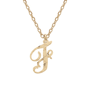 Collier en argent et dorure jaune chaîne avec pendentif lettre anglaise F diamanté 40+4cm