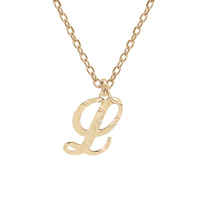 Collier en argent et dorure jaune chaîne avec pendentif lettre anglaise L diamanté 40+4cm