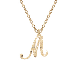 Collier en argent et dorure jaune chaîne avec pendentif lettre anglaise M diamanté 40+4cm