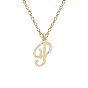 Collier en argent et dorure jaune chaîne avec pendentif lettre anglaise P diamanté 40+4cm