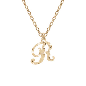 Collier en argent et dorure jaune chaîne avec pendentif lettre anglaise R diamanté 40+4cm