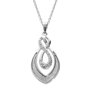 Collier en argent rhodié chaîne avec pendentif goutte avec infini et glitter blanc 42+3cm