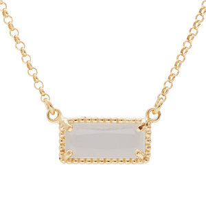 Collier en argent et dorure jaune pendentif rectangulaire Pierre de Lune véritable 38+5cm