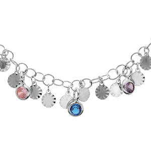 Collier en argent rhodié pampilles soleil et pierres multi couleurs 39+5cm