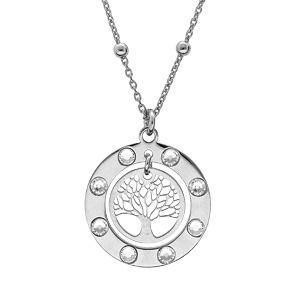 Collier en argent rhodié chaîne avec pendentif arbre de vie oxydes blancs 40+4cm