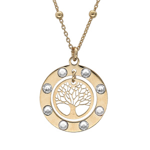 Collier en argent et dorure jaune pendentif arbre de vie oxydes blancs 40+4cm
