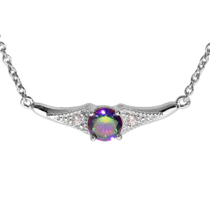 Collier en argent rhodié chaîne avec pendentif et oxyde mystique arc en ciel avec oxydes blancs sert