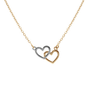 Collier argent doré 2 coeurs lisses dont 1 argent rhodié réglable 40 à 44cm