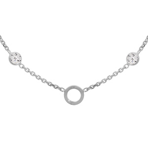 Collier en argent rhodié avec oxydes blancs sertis en chute et anneau évidé 41+3cm