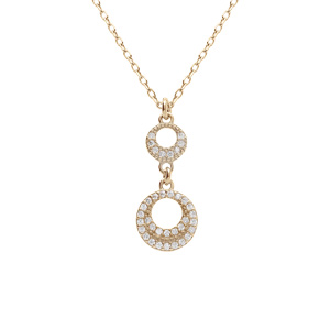 Collier argent doré jaune pendentif 2 cercles évidé oxydes blancs réglable 40 à 44cm