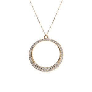 Collier argent doré pendentif cercle évidé oxydes blancs réglable 40 à 44cm