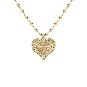 Collier argent doré chaîne boules pendentif coeur martelé réglable 40 à 45cm