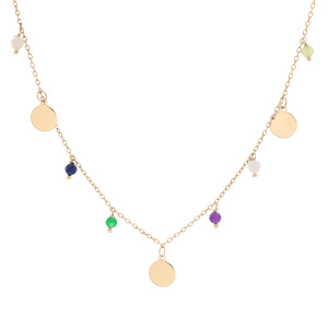 Collier en argent et dorure jaune avec pastilles lisses et perles facetées 40+4cm