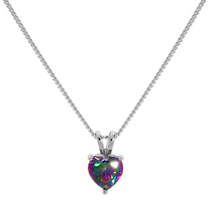 Collier en argent rhodié chaîne avec pendentif cœur d'oxyde mystique arc en ciel 42+3cm