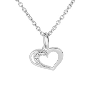 Collier en argent platiné chaîne avec pendentif coeur oxydes blancs sertis 38+5cm