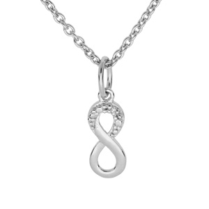 Collier en argent platiné chaîne avec pendentif infini oxydes blancs sertis 38+5cm