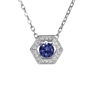 Collier en argent rhodié pendentif oxyde bleu et contour oxydes blancs 42+3cm