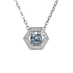 Collier en argent rhodié pendentif oxyde bleu ciel et contour oxydes blancs 42+3cm