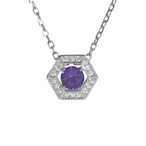 Collier en argent rhodié pendentif oxyde violet et contour oxydes blancs 42+3cm