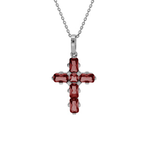 Collier en argent rhodié pendentif croix avec oxydes rouges 38+5cm