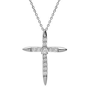 Collier en argent rhodié chaîne avec pendentif croix avec oxydes blancs sertis 25 x 31mm longueur 38+4cm