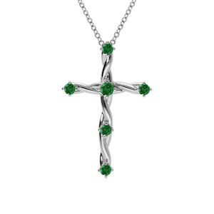 Collier en argent rhodié pendentif croix avec oxydes verts 41+3cm